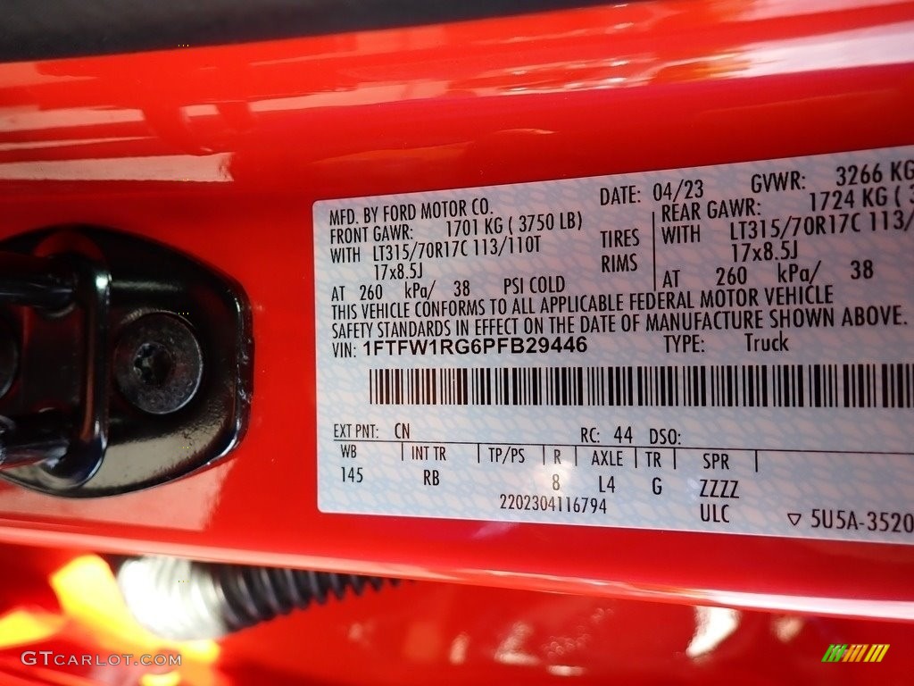 2023 Ford F150 SVT Raptor SuperCrew 4x4 Color Code Photos