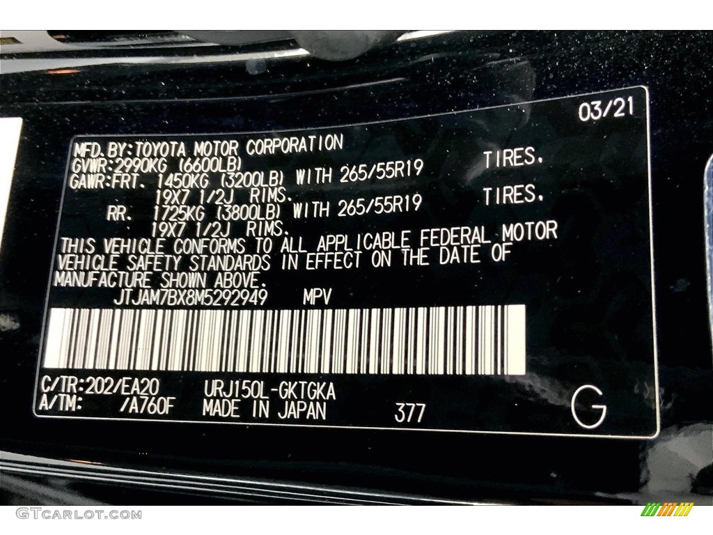 2021 Lexus GX 460 Premium Color Code Photos