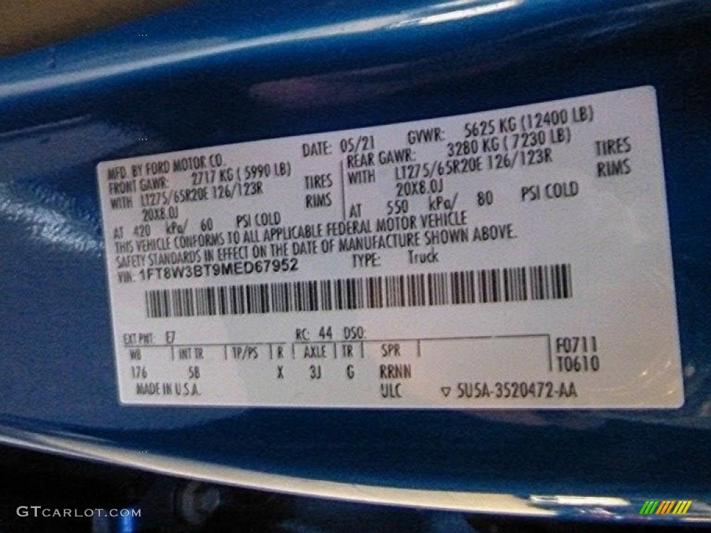 2021 F350 Super Duty Color Code E7 for Velocity Blue Photo #146725958