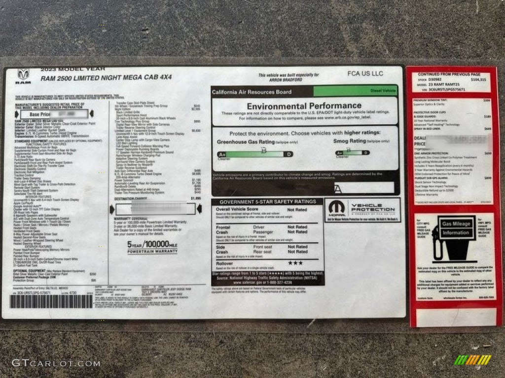 2023 Ram 2500 Limited Mega Cab 4x4 Window Sticker Photos