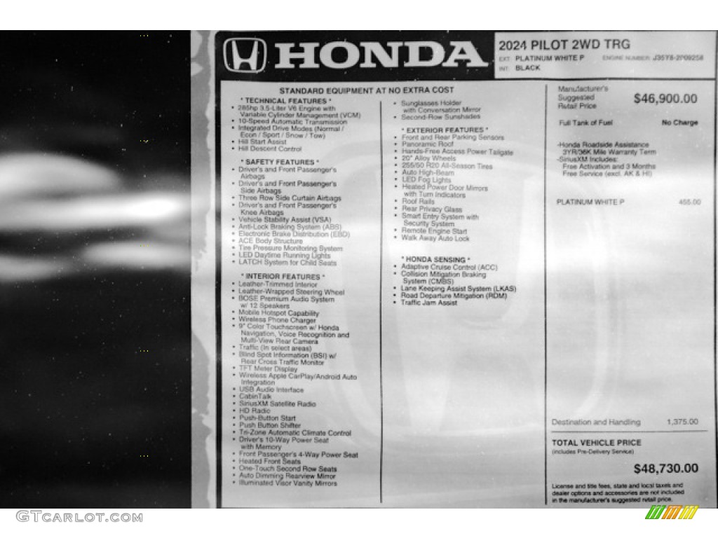 2024 Honda Pilot Touring Window Sticker Photo #146727869