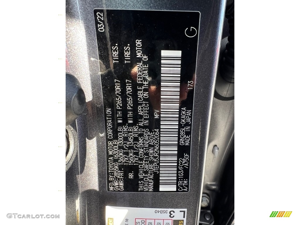 2022 4Runner Color Code 1G3 for Magnetic Gray Metallic Photo #146727905