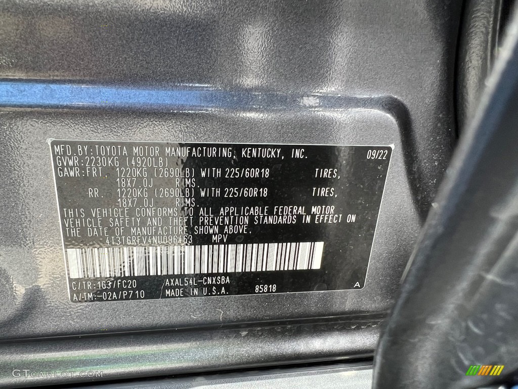 2022 Toyota RAV4 SE AWD Hybrid Color Code Photos
