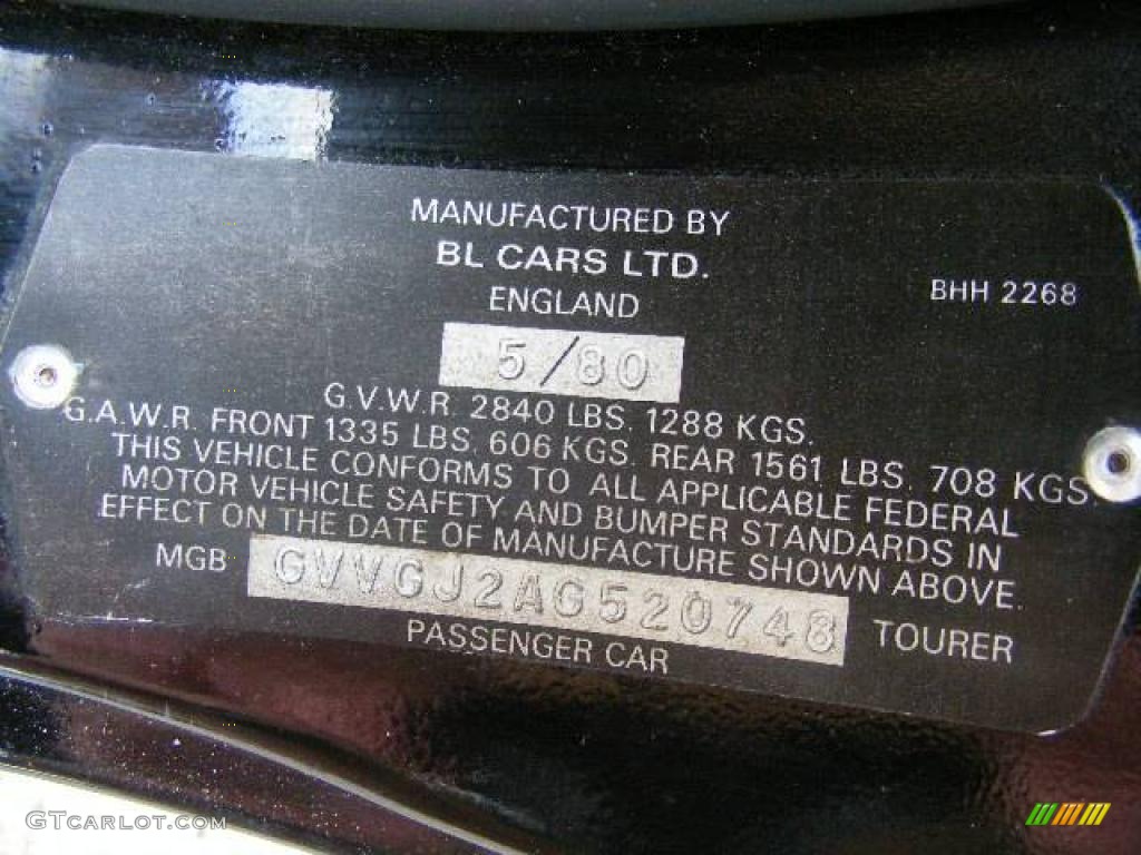 1980 MG MGB Mark III Limited Edition Info Tag Photo #14673020