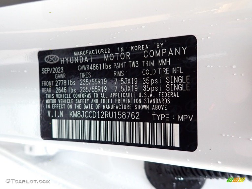 2024 Tucson Color Code TW3 for Serenity White Pearl Photo #146733191