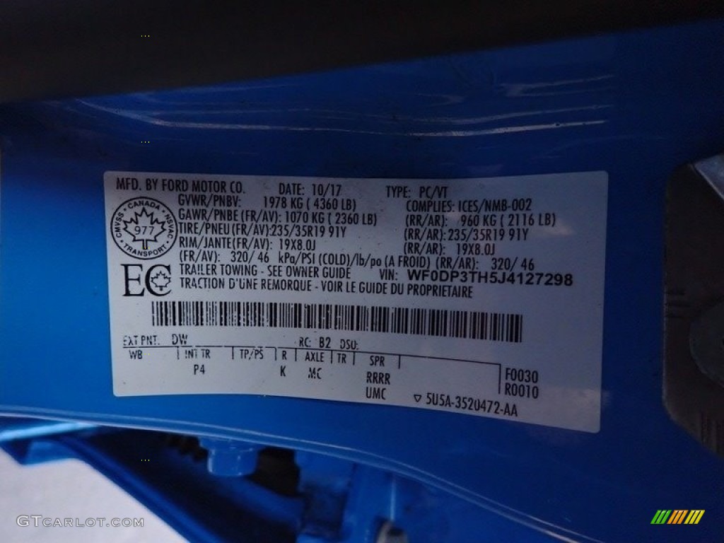 2018 Ford Focus RS Hatch Color Code Photos
