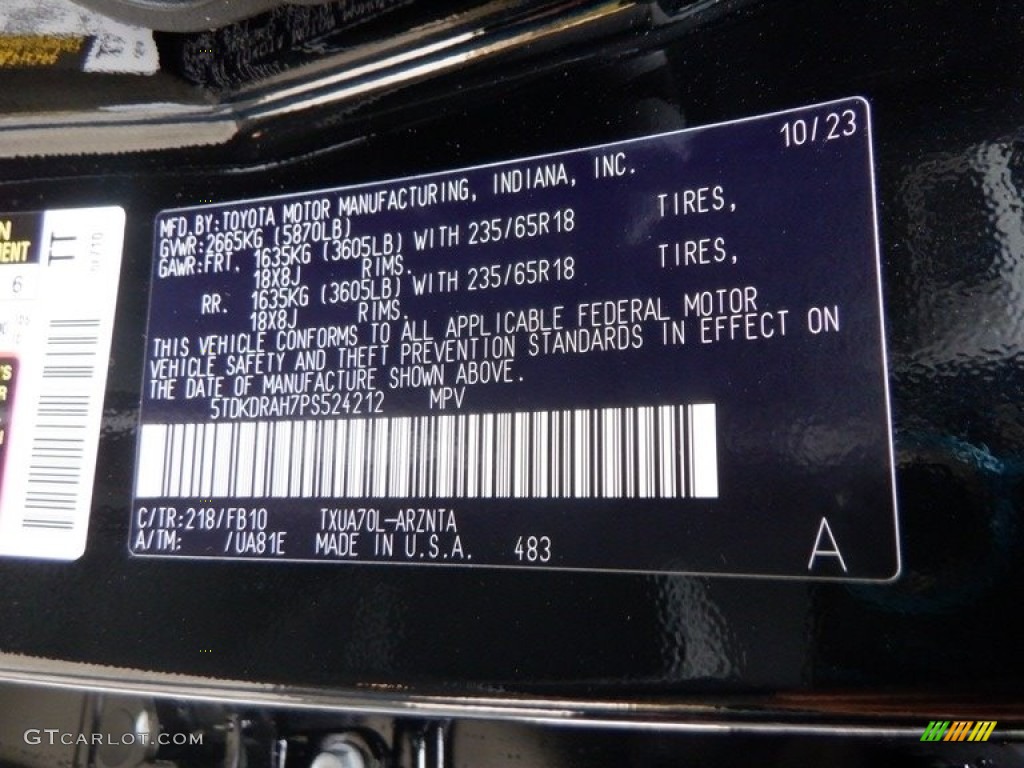 2023 Toyota Highlander L Color Code Photos