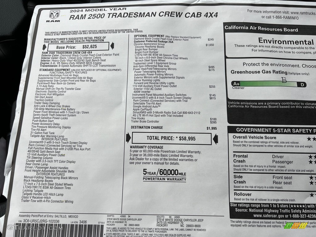 2024 Ram 2500 Tradesman Crew Cab 4x4 Window Sticker Photos
