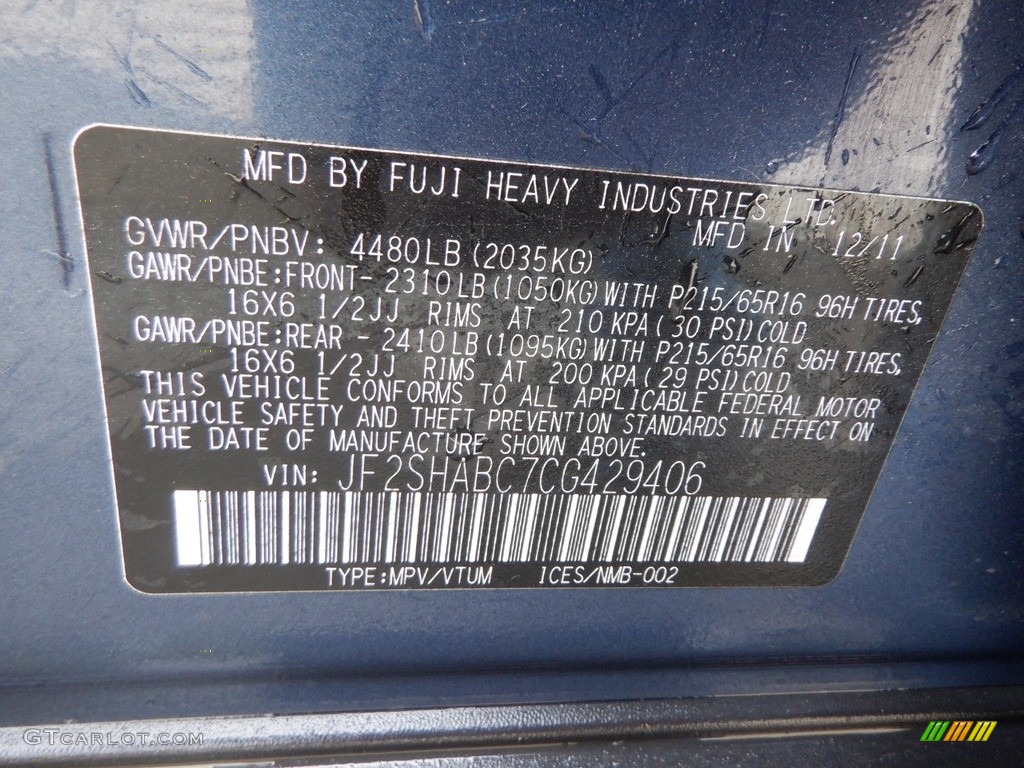 2012 Forester 2.5 X - Marine Blue Metallic / Black photo #26