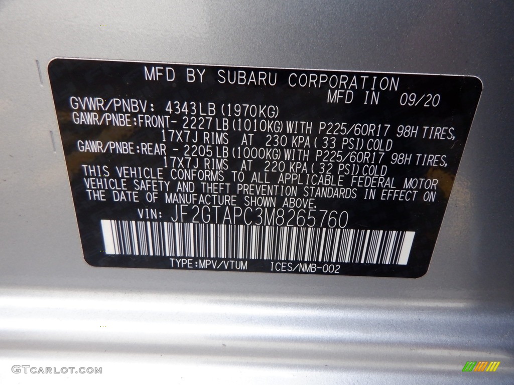 2021 Crosstrek Premium - Ice Silver Metallic / Black photo #31