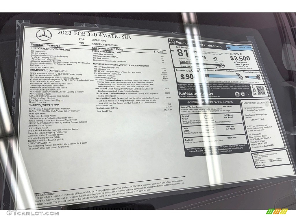 2023 Mercedes-Benz EQE 350+ 4Matic SUV Window Sticker Photo #146744782