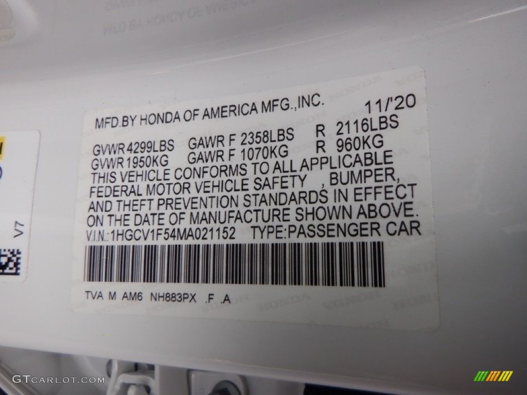 2021 Honda Accord EX-L Color Code Photos