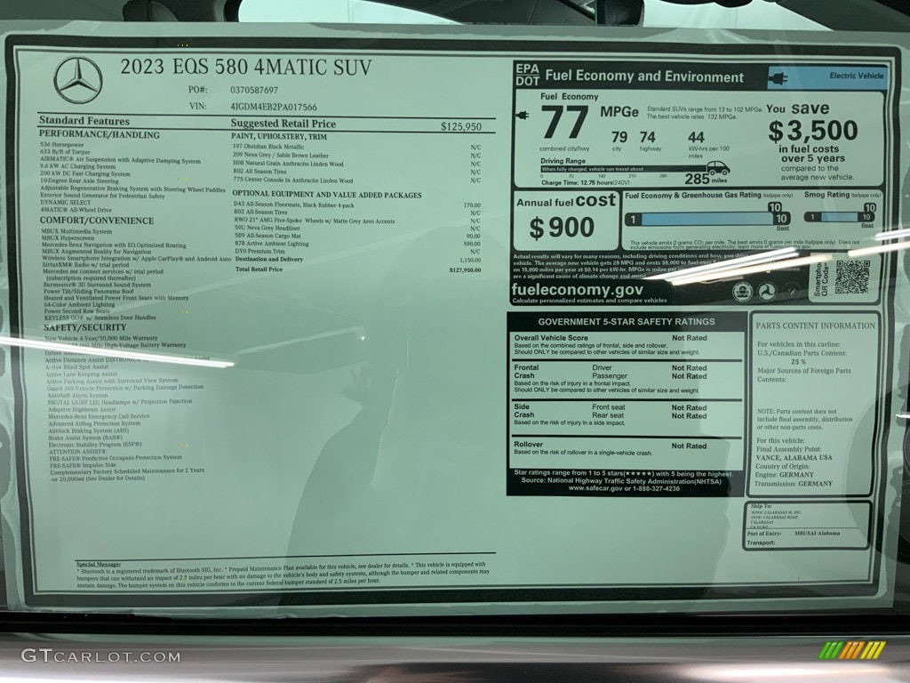 2023 Mercedes-Benz EQS 580 4Matic SUV Window Sticker Photos