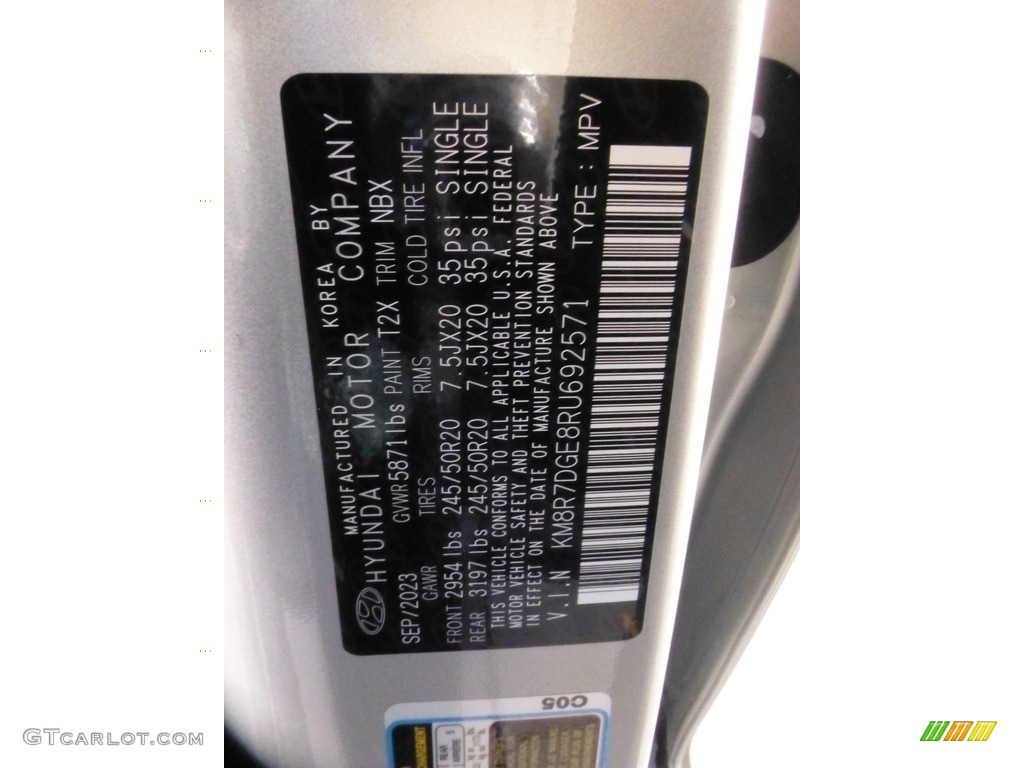 2024 Palisade Color Code T2X for Typhoon Silver Photo #146748656