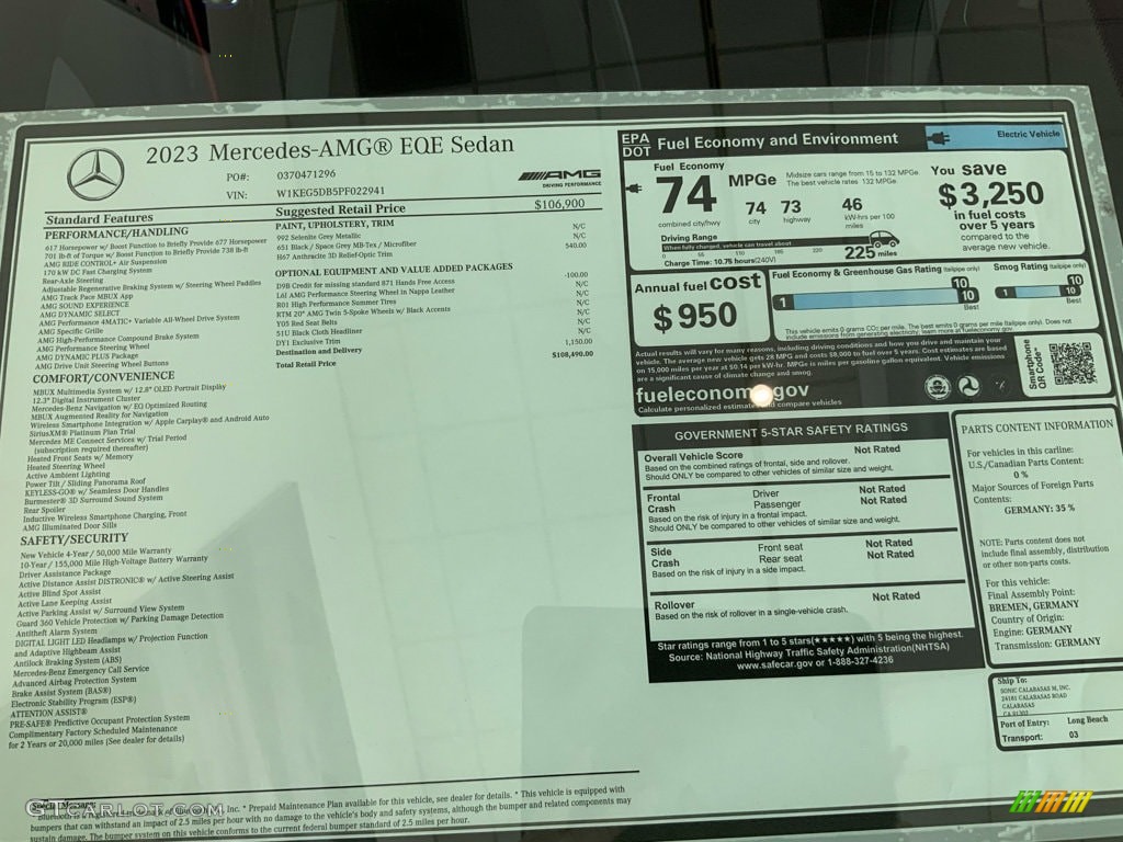 2023 Mercedes-Benz EQE AMG Sedan Window Sticker Photos