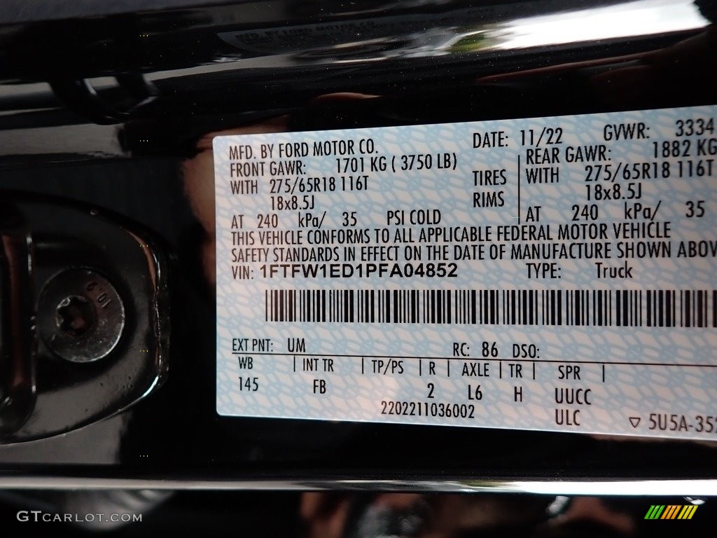 2023 F150 Color Code UM for Agate Black Metallic Photo #146750240