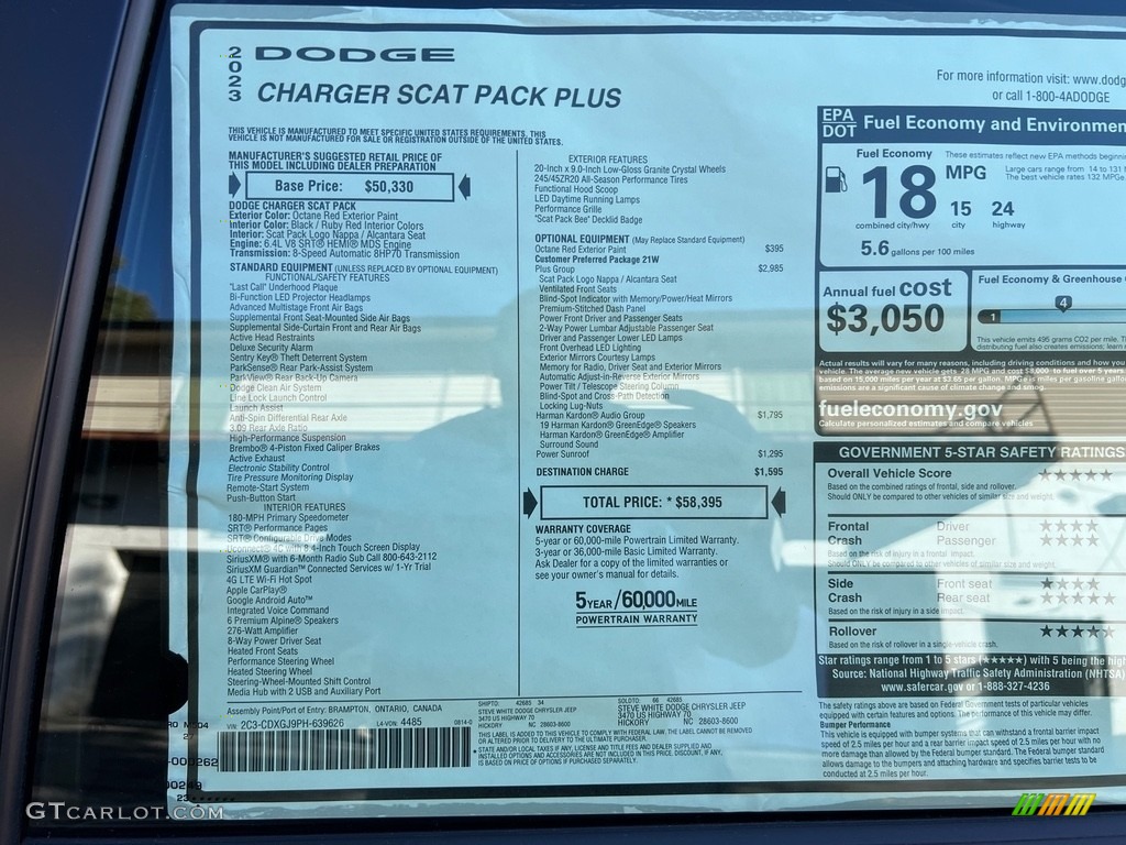 2023 Dodge Charger Scat Pack Plus Window Sticker Photos