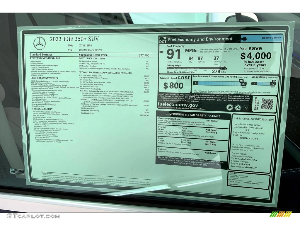 2023 Mercedes-Benz EQE 350+ Sedan Window Sticker Photos