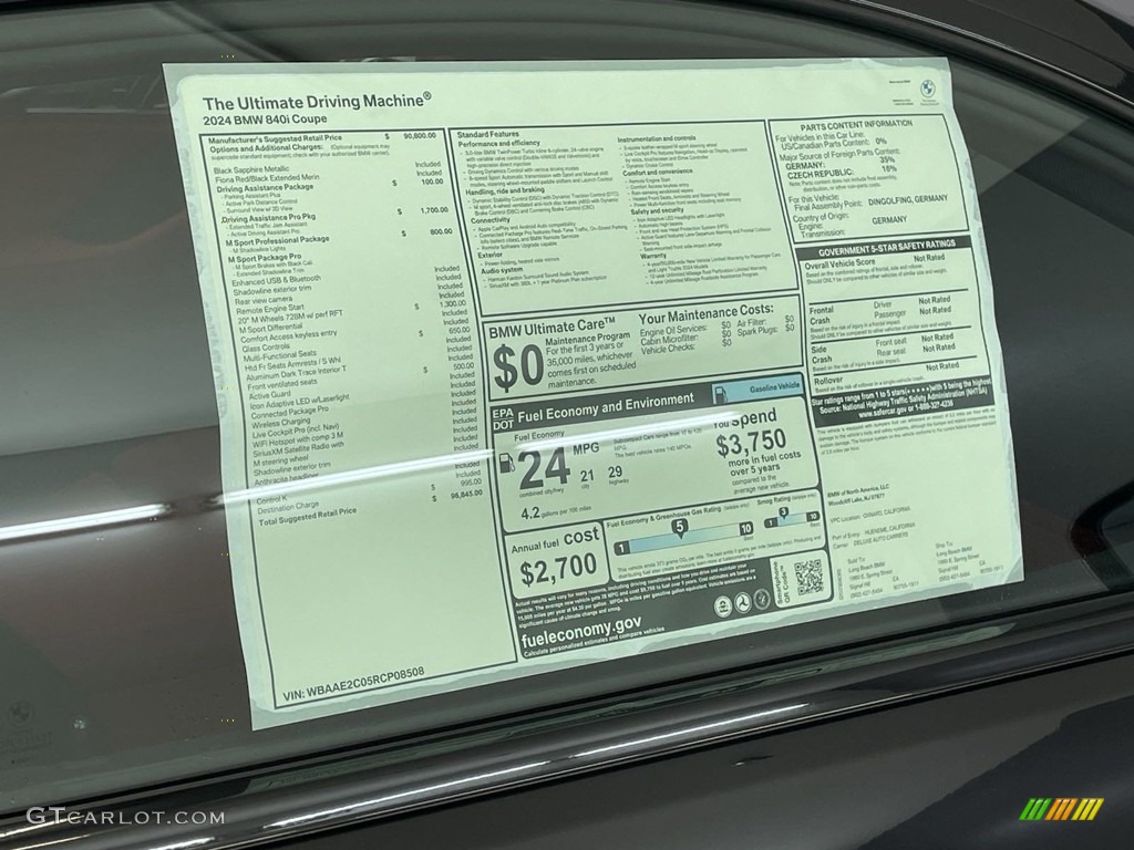 2024 BMW 8 Series 840i Coupe Window Sticker Photos