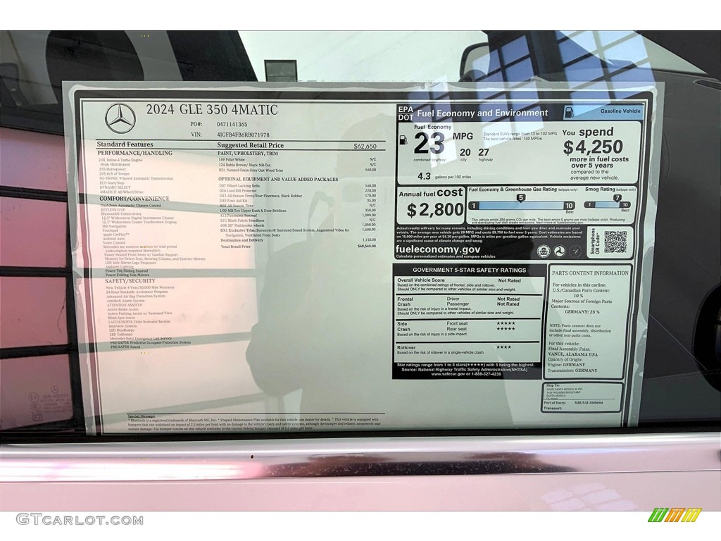 2024 Mercedes-Benz GLE 350 4Matic Window Sticker Photos