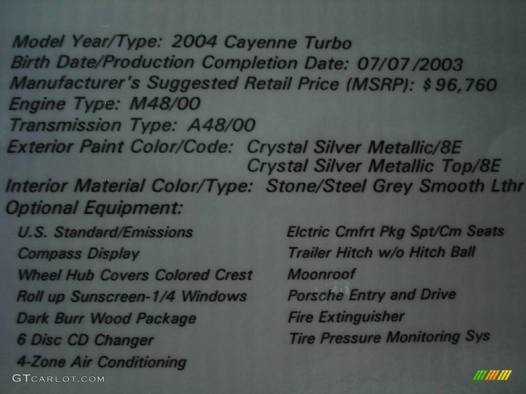 2004 Cayenne Turbo - Crystal Silver Metallic / Stone/Steel Grey photo #33