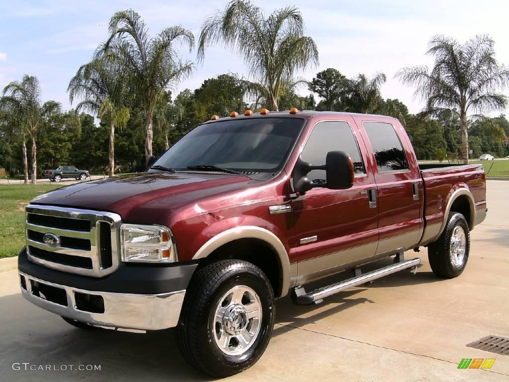 2006 F250 Super Duty Lariat Crew Cab 4x4 - Dark Toreador Red Metallic / Tan photo #7