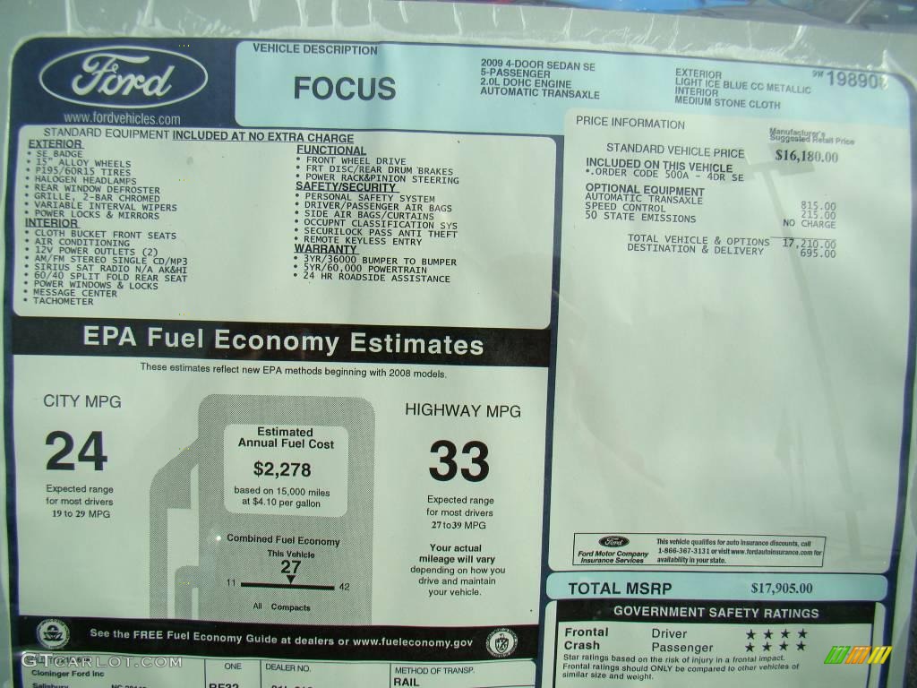 2009 Focus SE Sedan - Light Ice Blue Metallic / Medium Stone photo #16