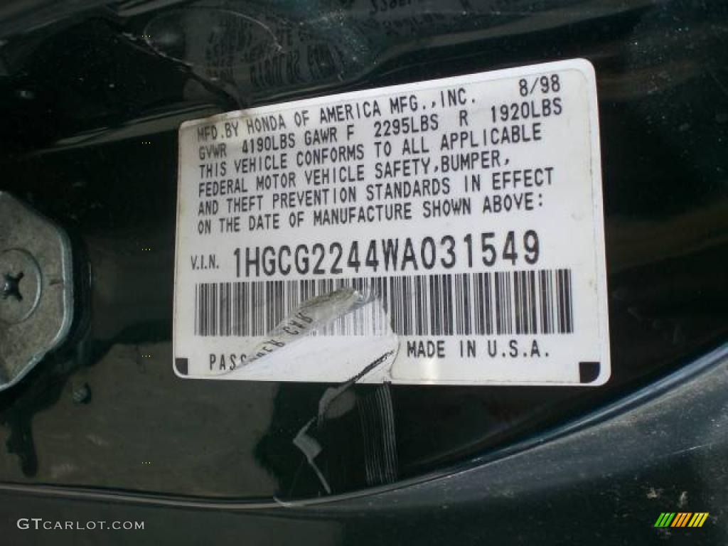 1998 Accord LX V6 Coupe - Dark Emerald Pearl / Ivory photo #17