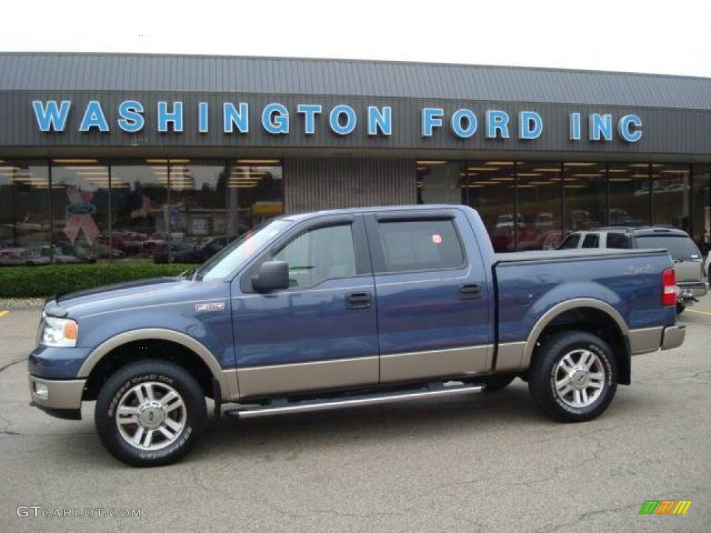 2005 F150 Lariat SuperCrew 4x4 - Medium Wedgewood Blue Metallic / Tan photo #1