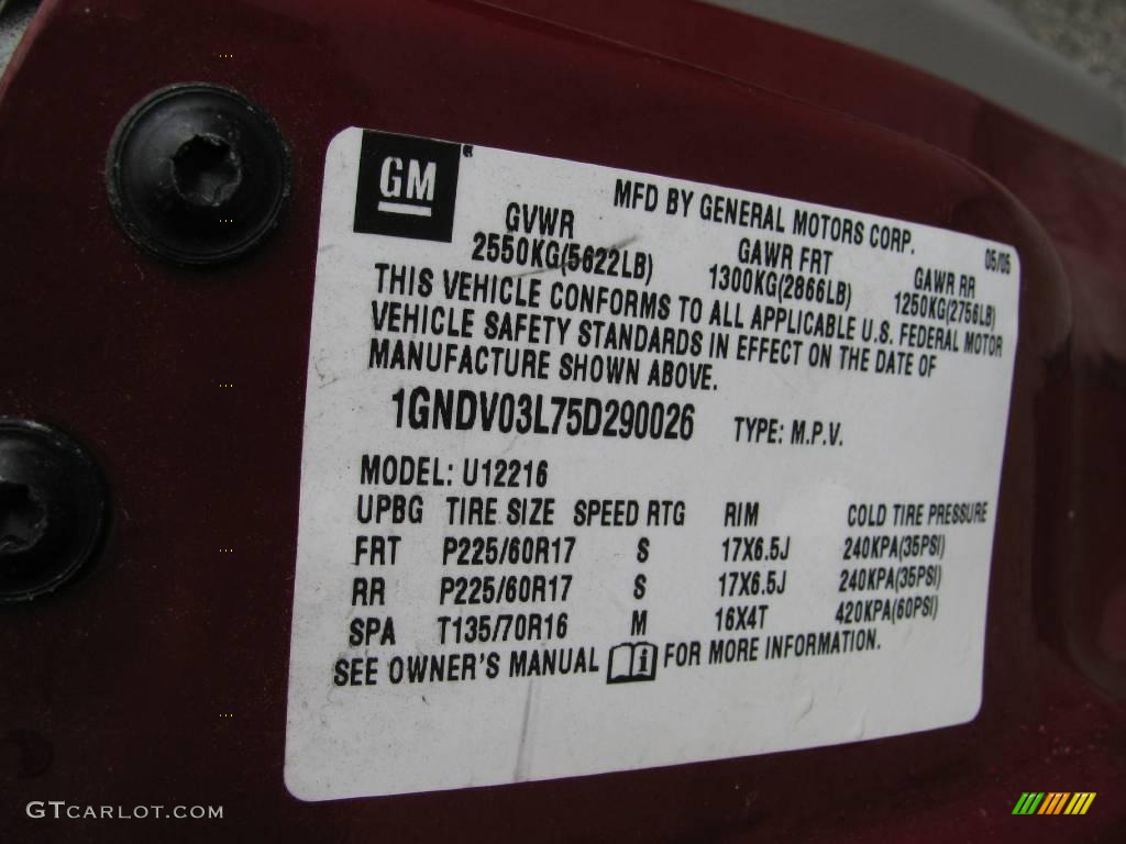2005 Uplander  - Sport Red Metallic / Medium Gray photo #14