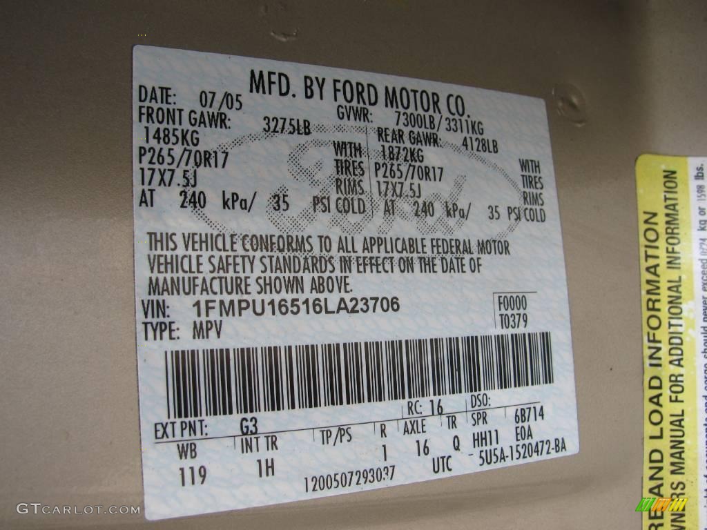 2006 Expedition Color Code G3 for Pueblo Gold Metallic Photo #14862999