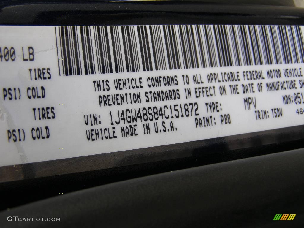 2004 Grand Cherokee Color Code PB8 for Midnight Blue Pearl Photo #14904563