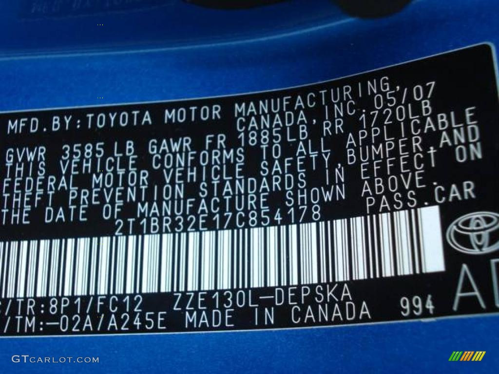 2007 Corolla S - Speedway Blue Metallic / Dark Charcoal photo #21