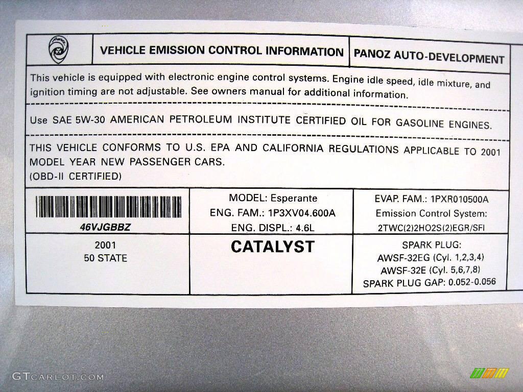 2001 Panoz Esperante Convertible Info Tag Photo #14947566