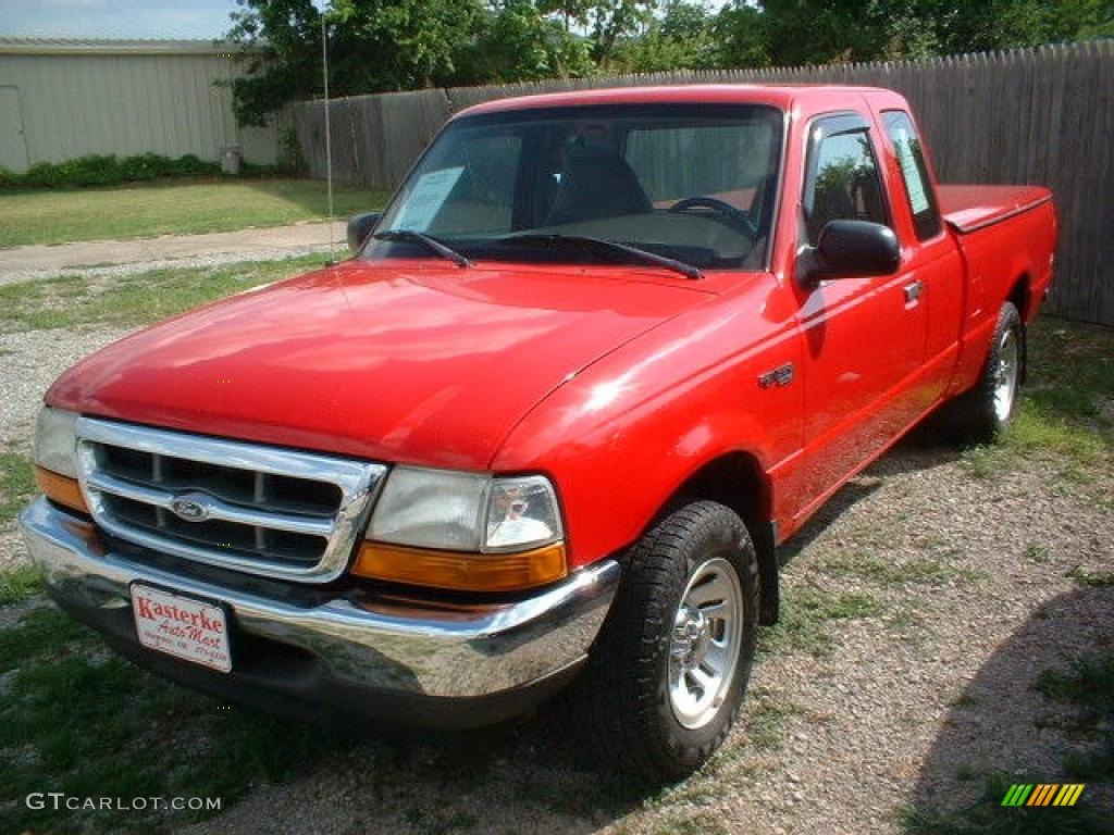 1999 Ranger XLT Extended Cab - Bright Red / Medium Prairie Tan photo #3