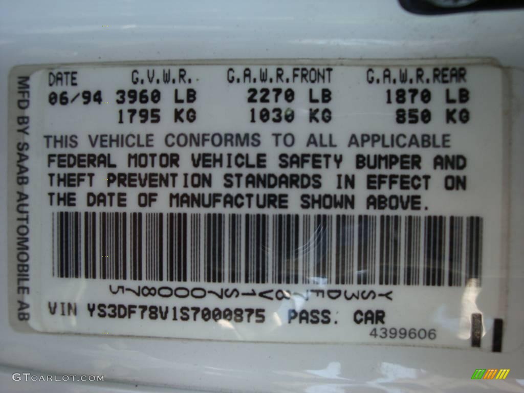 1995 900 SE V6 Convertible - Cirrus White / Dark Gray photo #16