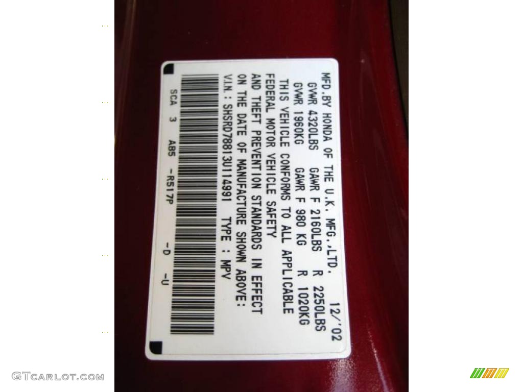 2003 CR-V EX 4WD - Chianti Red Pearl / Saddle photo #55