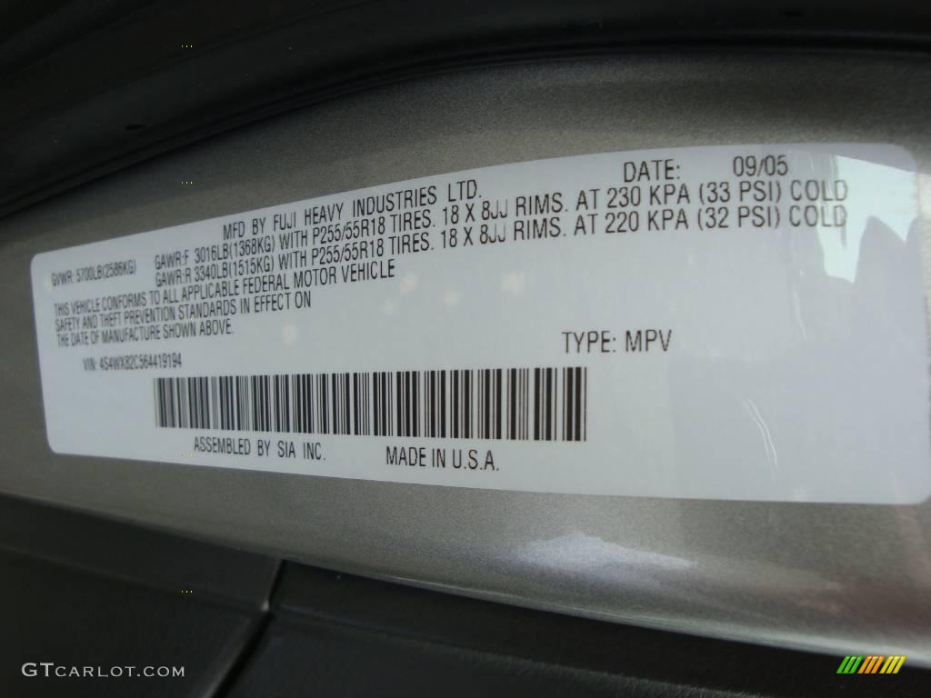 2006 B9 Tribeca Limited 5 Passenger - Titanium Silver Metallic / Gray photo #46