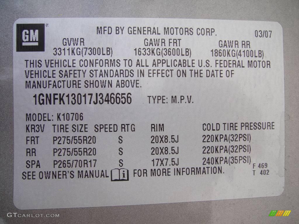 2007 Tahoe LT 4x4 - Graystone Metallic / Ebony photo #16