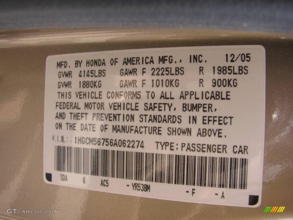 2006 Accord EX Sedan - Desert Mist Metallic / Ivory photo #14