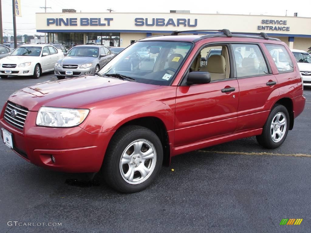 2006 Forester 2.5 X - Garnet Red Pearl / Desert Beige photo #1