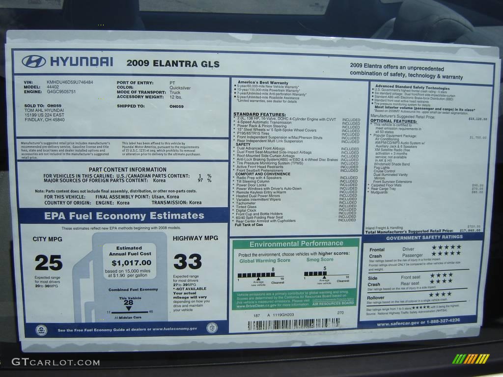 2009 Elantra GLS Sedan - Quicksilver / Gray photo #9