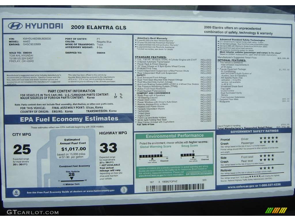 2009 Elantra GLS Sedan - Regatta Blue / Gray photo #9