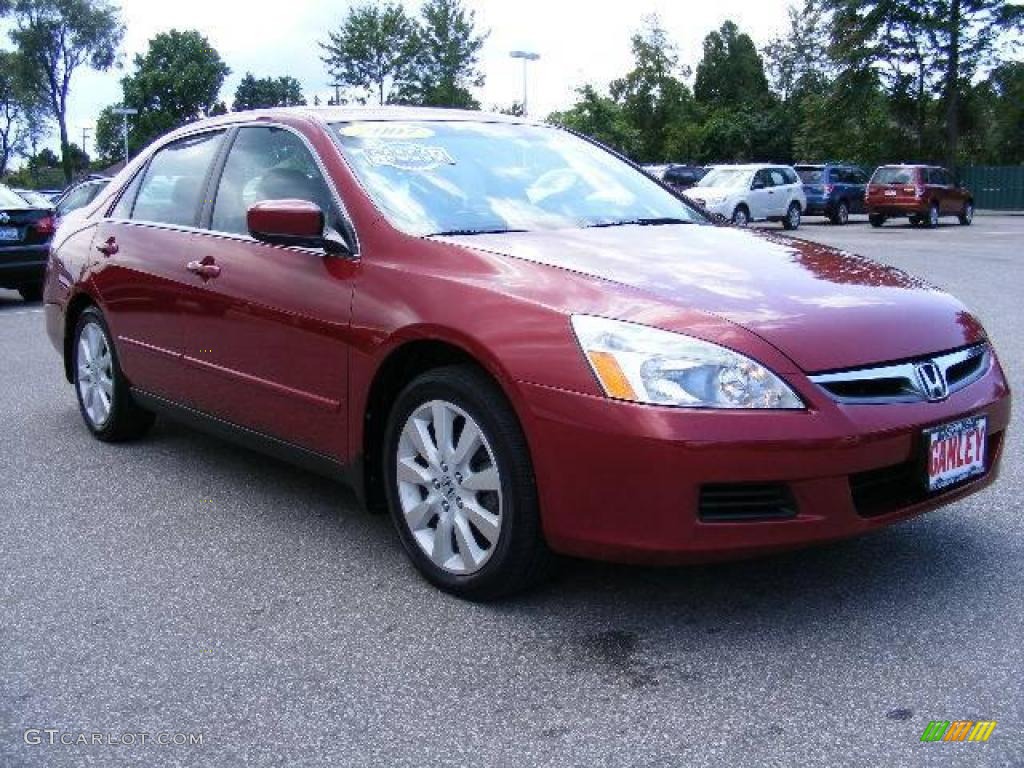 2007 Accord SE V6 Sedan - Moroccan Red Pearl / Gray photo #7