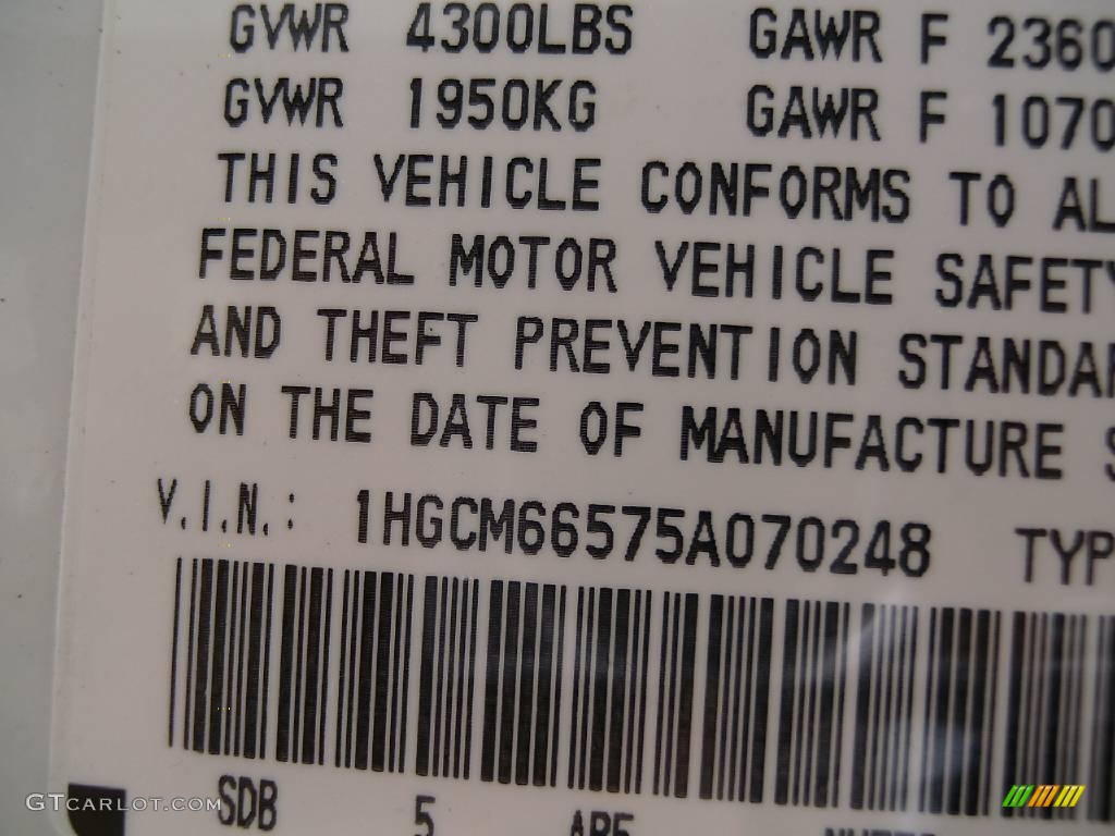 2005 Accord EX-L V6 Sedan - Taffeta White / Ivory photo #13