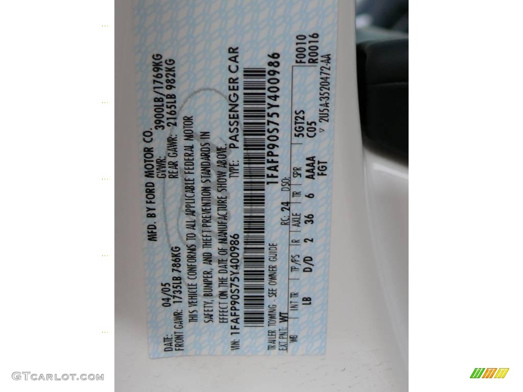 2005 GT Color Code WT for Centennial White Photo #1579372