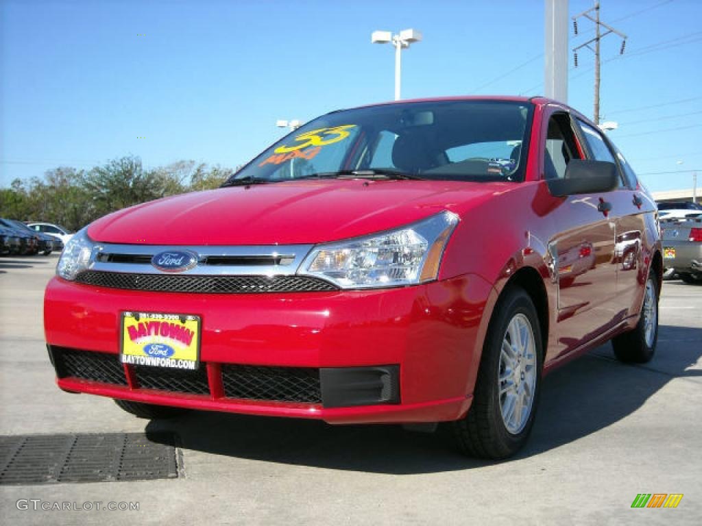 2008 Focus SE Sedan - Vermillion Red / Medium Stone photo #1