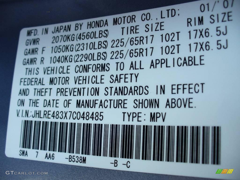 2007 CR-V LX 4WD - Glacier Blue Metallic / Gray photo #24