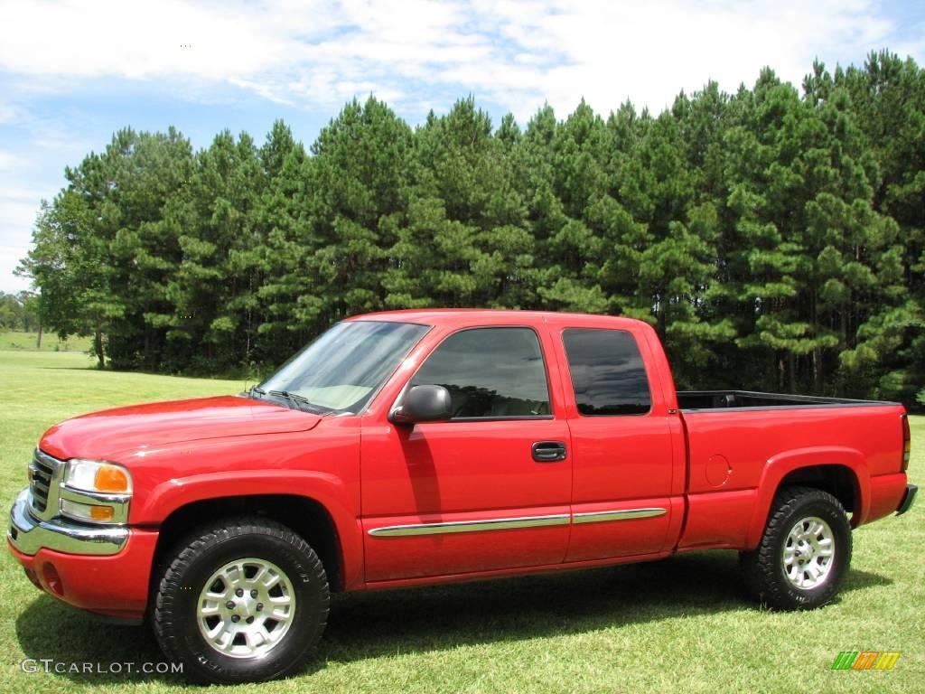 2005 Sierra 1500 SLE Extended Cab 4x4 - Fire Red / Pewter photo #1