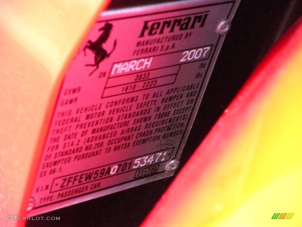 2007 Ferrari F430 Spider F1 Info Tag Photo #15982072